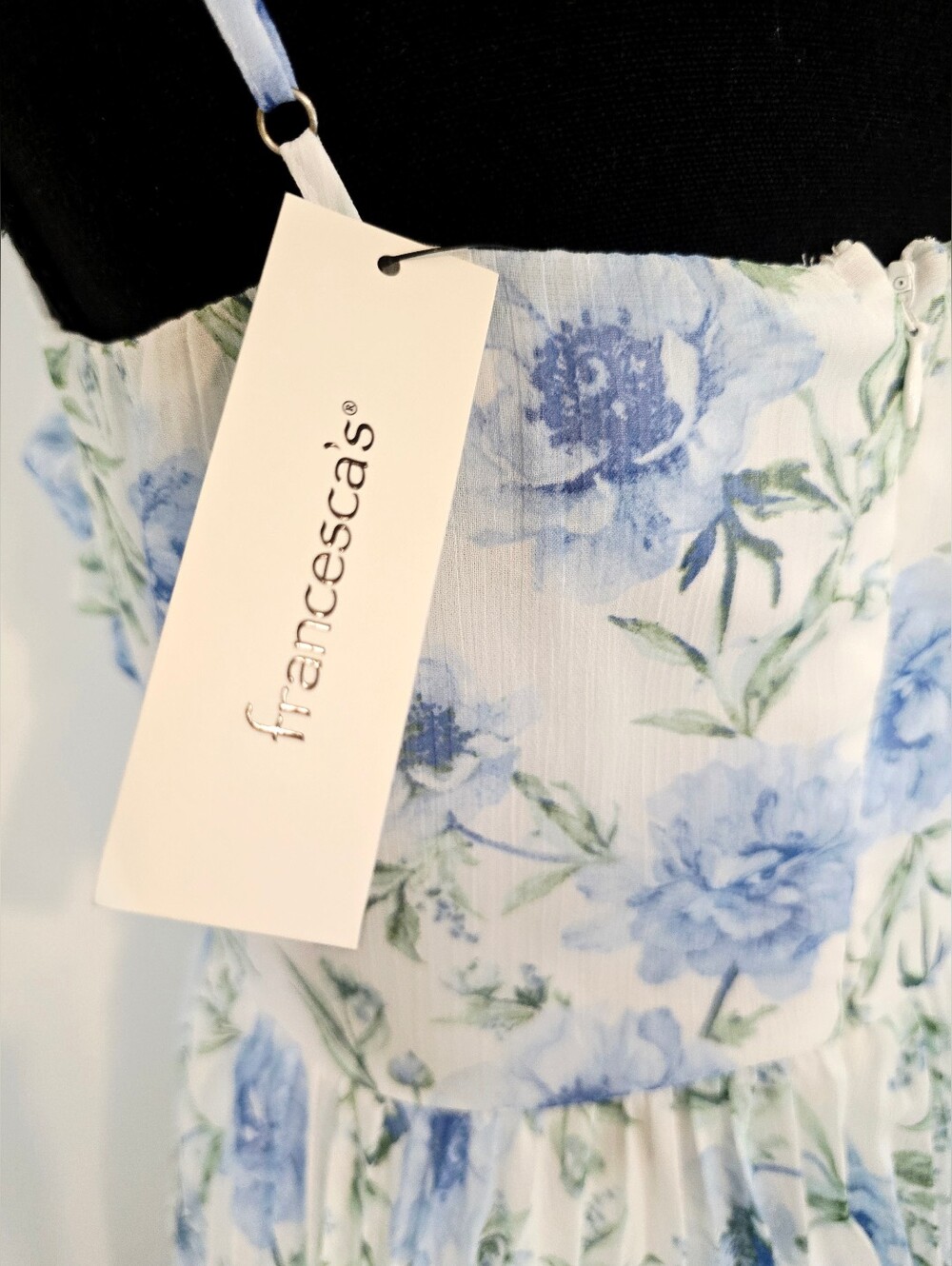 Francesca’s Audrey Parks Blue Floral Pleated Midi Dress Cottagecore Coquette - Picture 6 of 10